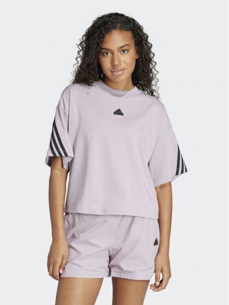 Tricou cu dungi cu croială lejeră Adidas violet