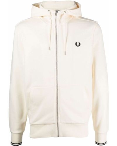 Hette brodert lang jakke Fred Perry hvit