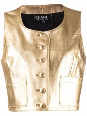 Кожаная жилетка Chanel Pre-owned, золотой
