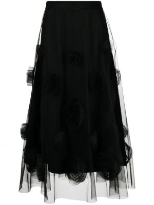 Midi suknja s cvjetnim printom od tila Viktor & Rolf crna