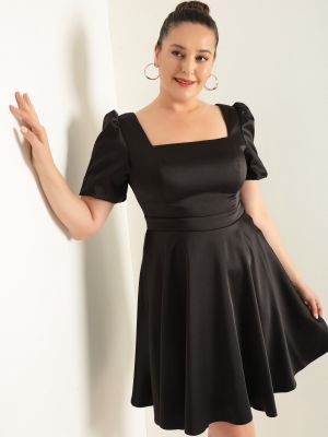 Σατέν βραδινό φόρεμα με φουσκωτα μανικια Lafaba μαύρο