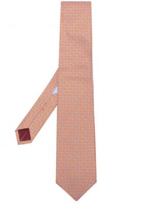 Krajková hedvábná kravata s potiskem Ferragamo oranžová