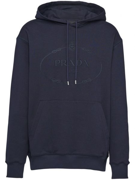 Sweat-shirt long en coton à imprimé Prada bleu