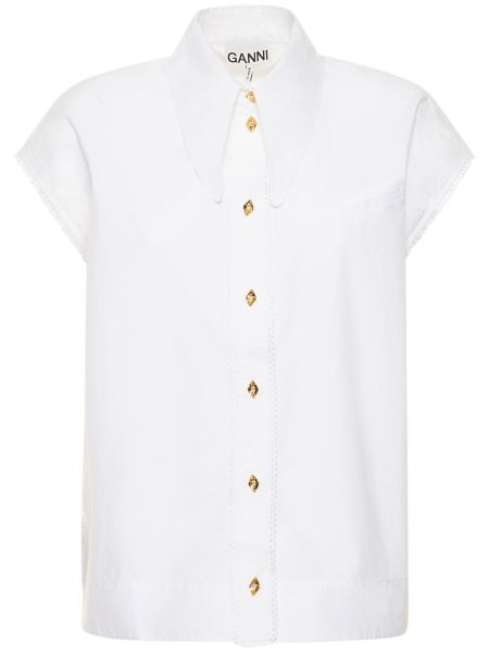 Памучна риза Ganni бяло