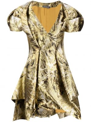 Платье мини жаккардовое с узором Alexander Mcqueen, золотое