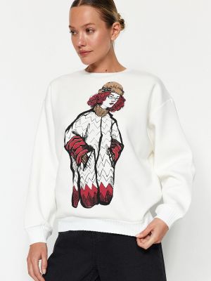 Плетен флийс пуловер с принт Trendyol