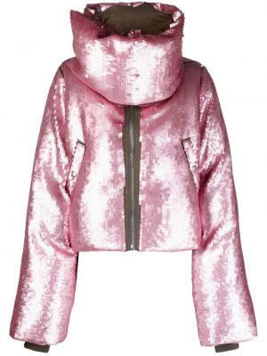 Μάλλινος πουπουλένιο μπουφάν με παγιέτες Rick Owens ροζ