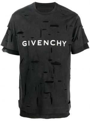 Rövid ujjú pamut szakadt nyomott mintás póló Givenchy - fekete