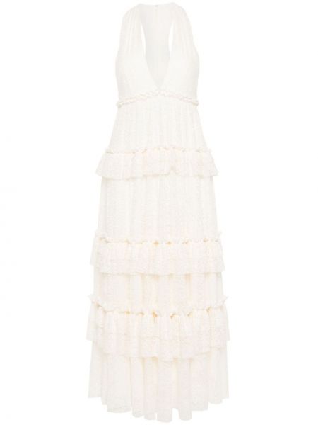 Midi haljina s v-izrezom s čipkom Philosophy Di Lorenzo Serafini bijela