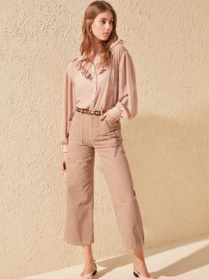 Широки панталони тип „марлен“ с висока талия Trendyol розово