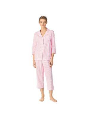 Pijama de algodón a rayas Lauren Ralph Lauren rosa
