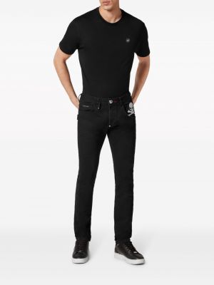 Proste jeansy z nadrukiem Philipp Plein czarne