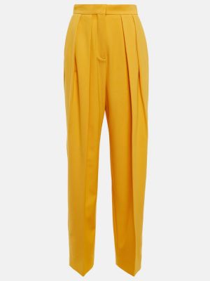 Pantaloni dritti a vita alta di lana plissettati Stella Mccartney giallo