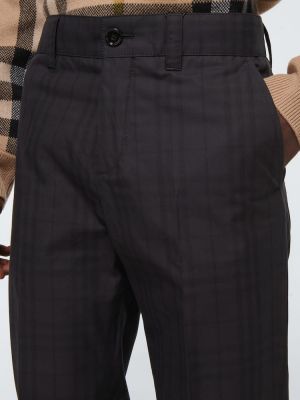 Карирани памучни класически панталони Burberry сиво