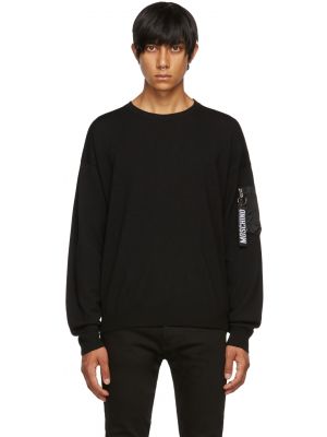 Черный шерстяной пуловер с логотипом Moschino
