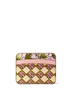 Květinová kožená peněženka s potiskem Tory Burch růžová