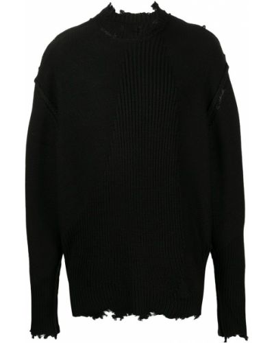 Пуловер бродиран с протрити краища C2h4 черно