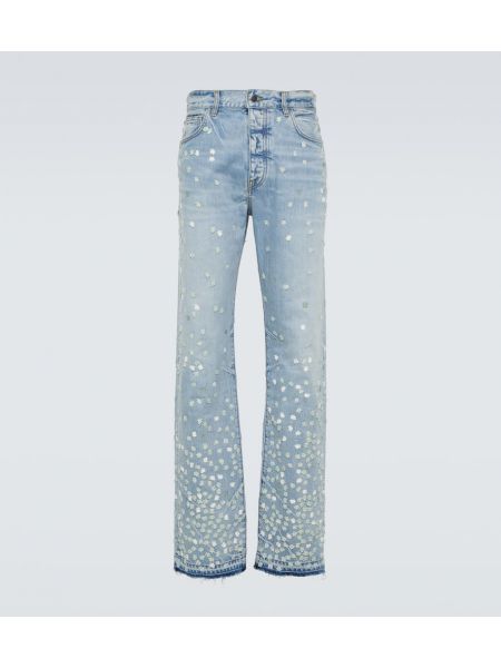 Straight leg jeans a fiori Amiri blu