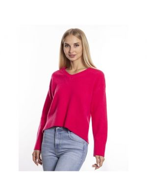 Пуловер, длинный рукав, свободный силуэт, вязаный розовый