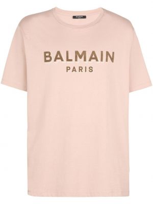Bavlněné tričko Balmain růžové