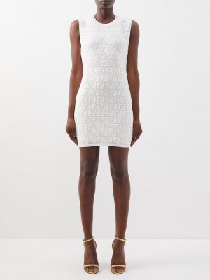 Жаккардовое платье мини без рукавов с логотипом ff Fendi белый