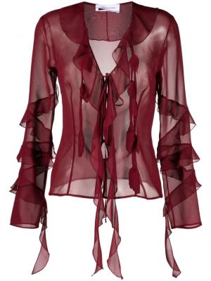 Копринена блуза с волани Blumarine червено