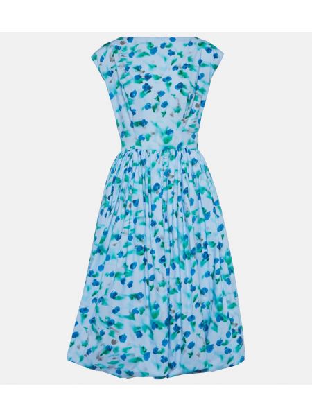 Платье миди из хлопкового поплина с цветочным принтом Marni синий
