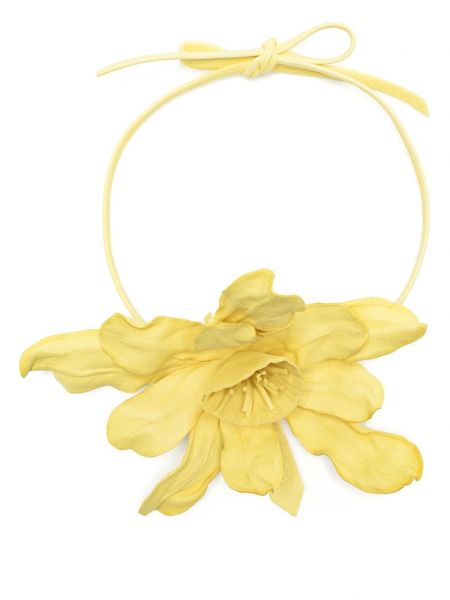 Colier din piele cu model floral Del Core galben