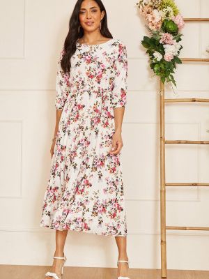 Длинное платье в цветочек с принтом с длинным рукавом Yumi белое