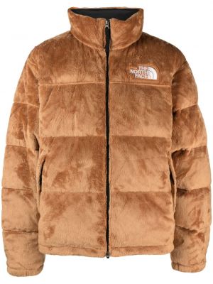 Prošivena pernata jakna od velura od flisa The North Face smeđa