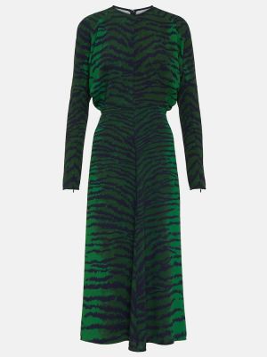Midi šaty s potiskem s tygřím vzorem Victoria Beckham zelené