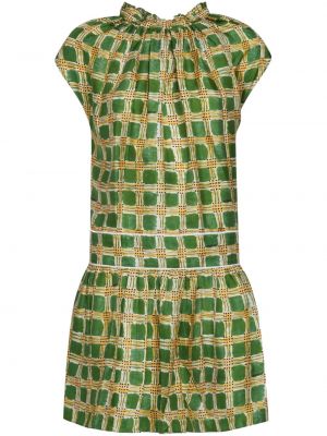 Svilena obleka s karirastim vzorcem Marni zelena