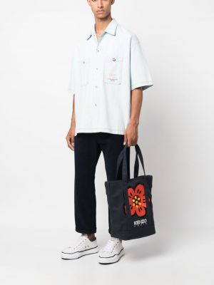 Bavlněná shopper kabelka s potiskem Kenzo modrá