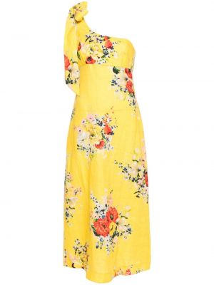 Asymetrické lněné midi šaty Zimmermann žluté