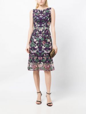 Haftowana sukienka midi w kwiatki Marchesa Notte fioletowa