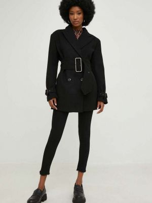 Answear Lab gyapjú kabát fekete, átmeneti, kétsoros gombolású