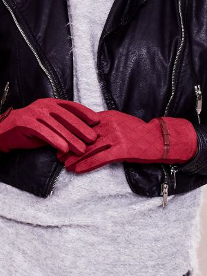 Ažurové rukavice s mašľou Fashionhunters vínová