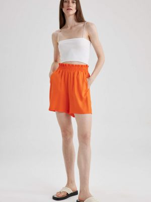 Viskózové priliehavé šortky s vysokým pásom Defacto oranžová