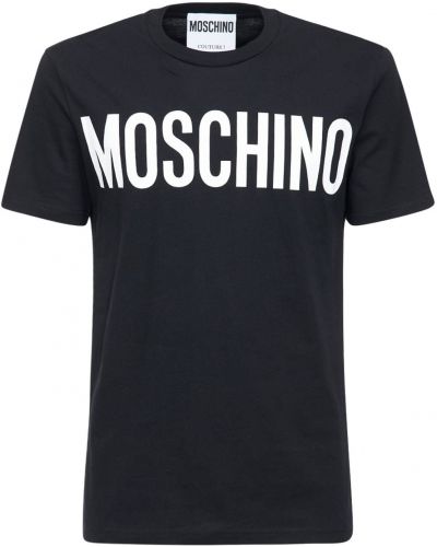 Памучна тениска с принт от джърси Moschino каки