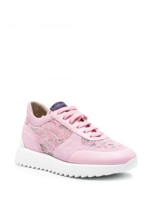 Sneakersy skórzane w kwiatki koronkowe Le Silla różowe