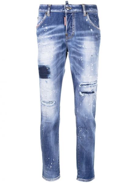 Straight fit džíny s nízkým pasem s oděrkami Dsquared2 modré