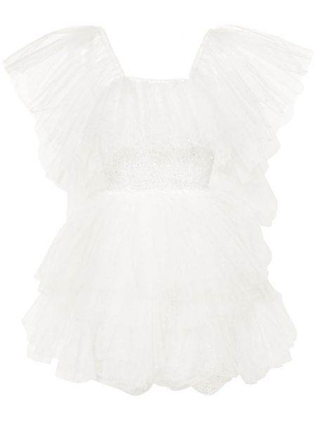 Φλοράλ κοκτέιλ φόρεμα με κέντημα από τούλι Loulou λευκό