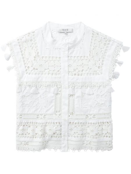 Nėriniuota medvilninė marškiniai Sea balta