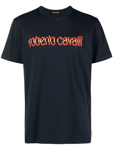 Тениска с принт Roberto Cavalli синьо