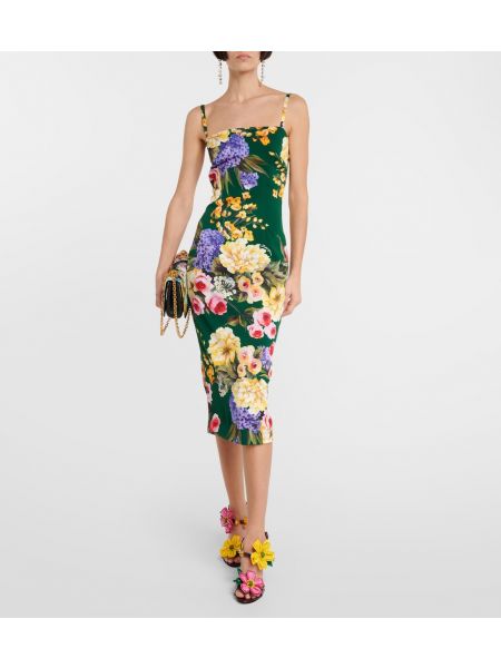 Платье миди в цветочек с принтом Dolce&gabbana