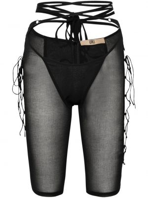 Pantaloni scurți cu șireturi transparente din dantelă Knwls negru