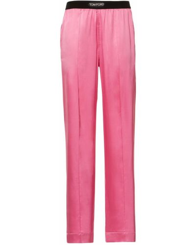 Jedwabne satynowe spodnie Tom Ford różowe