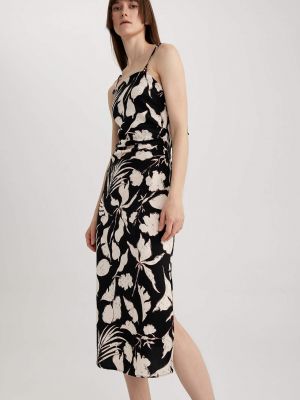 Φλοράλ αμάνικη μίντι φόρεμα με κοντό μανίκι Defacto μαύρο