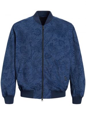 Bomber jakna s cvetličnim vzorcem s potiskom Etro modra