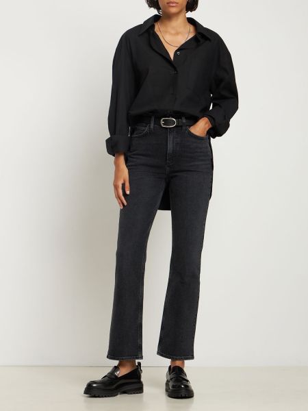 Bavlněné slim fit skinny džíny s vysokým pasem Agolde černé
